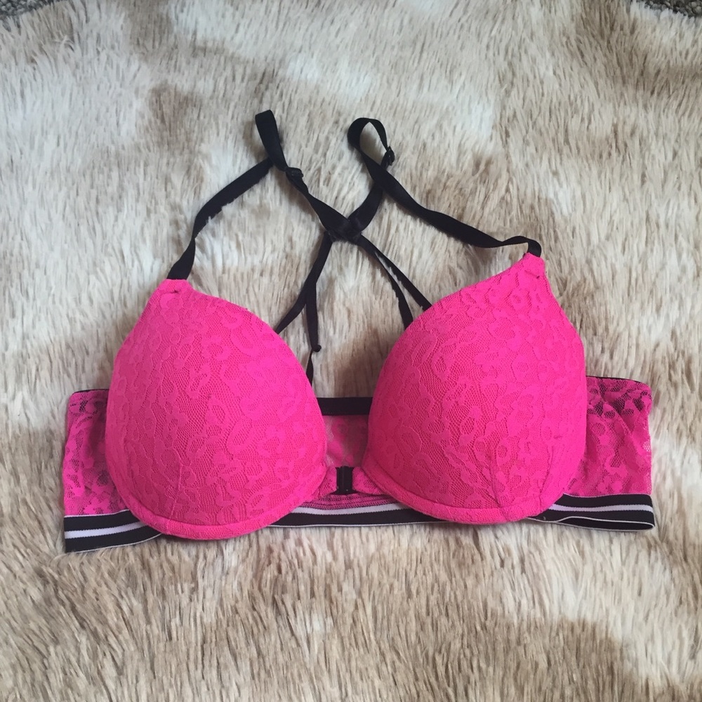 Pink Cheetah Print Lace Bra.